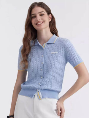 Preppy Style Textured Knit Short Sleeve Shirt